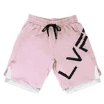 Men's Summer Fitness Sports Training Running Shorts Gym Muscle Man Casual Breathable Quick Dry Workout Bodybuilding Short Pants - Pink white 2 in 1, XXL