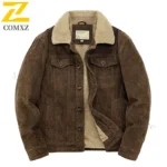 Male Cotton Jackets Padded Warm Loose Parka Coat Corduroy Short Jacket Man Solid Fur Collar Windbreaker Winter Men Fleece Jacket - Brown, L