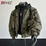 PFHQ Camouflage Men's Hooded Jacket 2025 With Hat High Street Long Sleeve Korea Fashion Casual Male Tops 21E2824