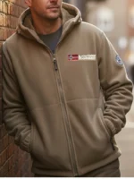 Men's Jacket, Hooded Windproof & Cold Weather - Khaki, L